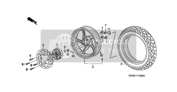 Honda SZX50X 1999 Rear Wheel (2) for a 1999 Honda SZX50X